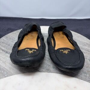 Vintage Prada Black Leather Driving Moccasin Loafer Shoes Women Size 37.5 US 7.5